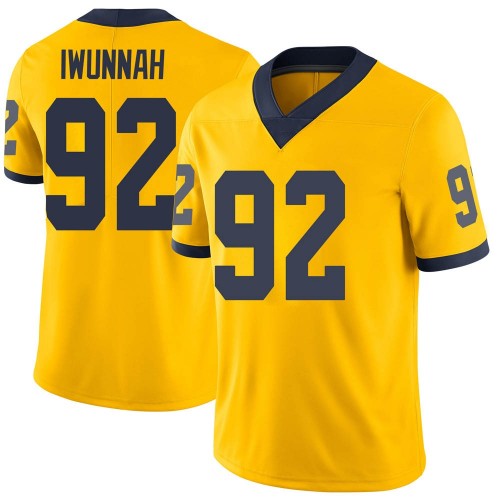 Ike Iwunnah Michigan Wolverines Men's NCAA #92 Maize Limited Brand Jordan College Stitched Football Jersey LHP8054IK